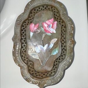 Vintage Mother-of-Pearl Inlaid Decorative Tray - Floral Motif onyx jewelry box